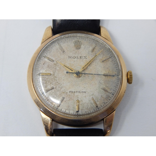 Gentleman's 9ct Gold Rolex Precision Manual Wind Wristwatch c.1960's with Gold Baton Markers & Sweep Seconds Hand: Working when catalogued