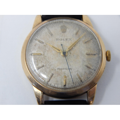 124A - Gentleman's 9ct Gold Rolex Precision Manual Wind Wristwatch c.1960's with Gold Baton Markers & Sweep... 