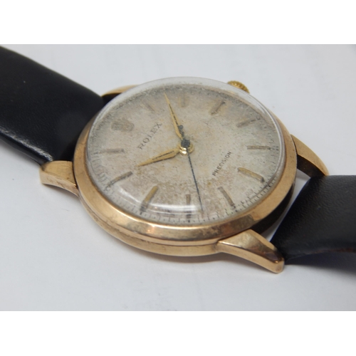 124A - Gentleman's 9ct Gold Rolex Precision Manual Wind Wristwatch c.1960's with Gold Baton Markers & Sweep... 