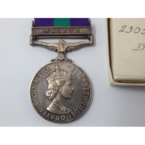 458 - QEII General Service Medal with Malaya Clasp Awarded & Edge Named to: 23058100 PTE D.J THOMAS. SWP i... 