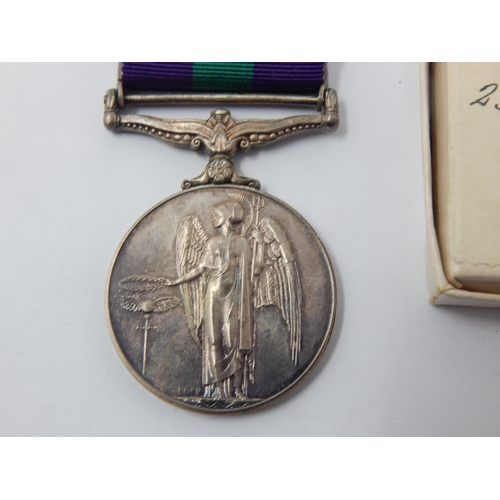 458 - QEII General Service Medal with Malaya Clasp Awarded & Edge Named to: 23058100 PTE D.J THOMAS. SWP i... 