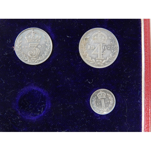 89 - KEVII 1907 Silver Maundy Set (missing  2d) together with further Silver Maundy Money: 1829 One Pence... 