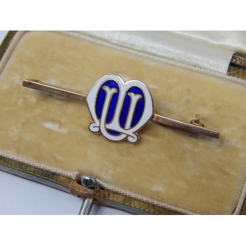 154 - 9ct Gold & Enamel Brooch: Width 4.8cm: Weight 4.26g