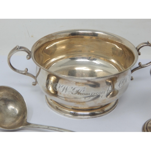 116 - George III Scottish Silver Ladle, Victorian Silver Egg Cup & a Silver Porringer: Various Dates & Mak... 