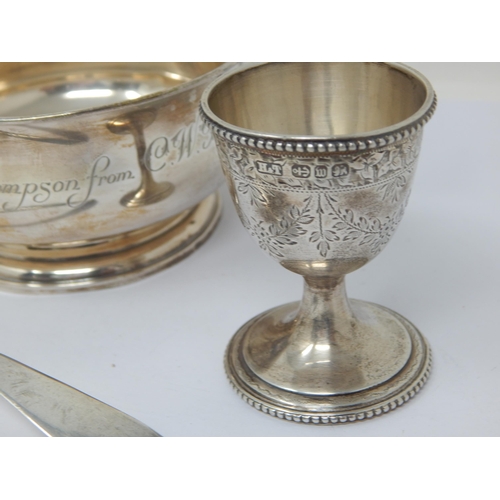 116 - George III Scottish Silver Ladle, Victorian Silver Egg Cup & a Silver Porringer: Various Dates & Mak... 