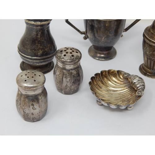 117 - A Quantity of Hallmarked Silver Condiments & Small Trophy Cup: Various Dates & Makers: Weight 148g