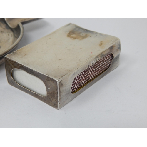 120 - Hallmarked Silver Table Lighter together with a Silver Matchbox Cover: Various Dates & Makers