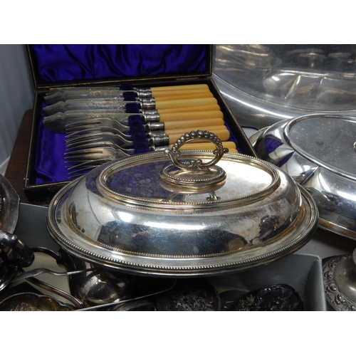 127 - A Large Quantity of Silver Plated Wares Including Tray, Coasters, Pots, Basket, Candlesticks, Condim... 