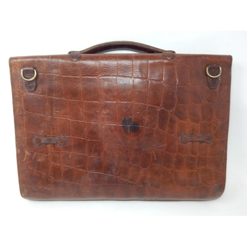 332 - Vintage Mulberry Brown/Tan Crocodile Textured Leather Case having three interior sections with pen h... 