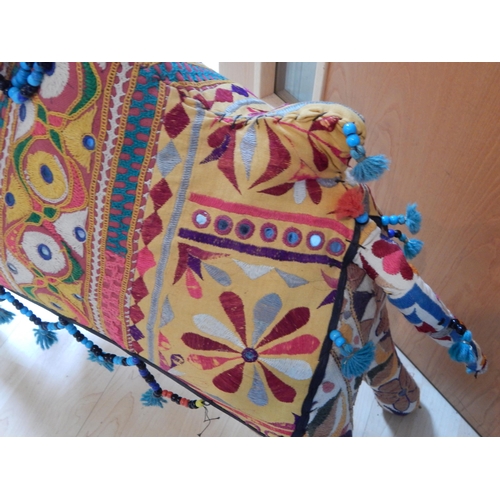 333 - Very Large Vintage Hand Crafted Indian Cloth Camel with Mirror Embroidered Panels, with Native Bead ... 