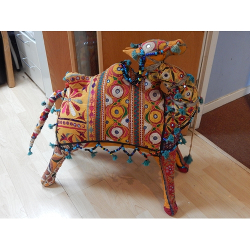 333 - Very Large Vintage Hand Crafted Indian Cloth Camel with Mirror Embroidered Panels, with Native Bead ... 