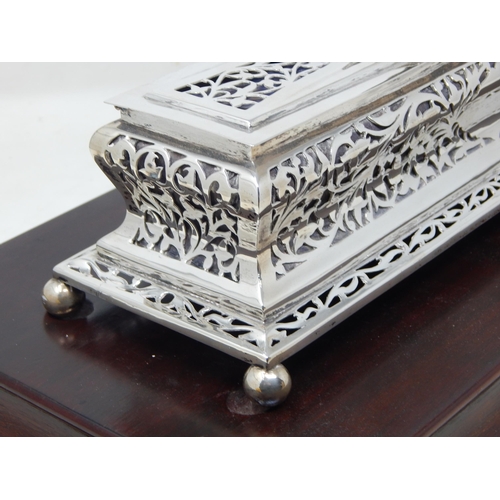 133 - 1930's Indian Silver Casket Surmounted with a Lion Sitting on Four Ball Feet on Hardwood Plinth Cont... 