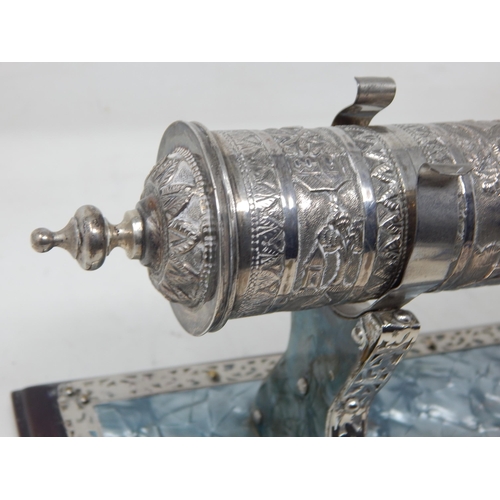 134 - 1930's Indian Silver Scroll Holder on Hardwood Plinth Containing a Scroll Pertaining to: The Honoura... 