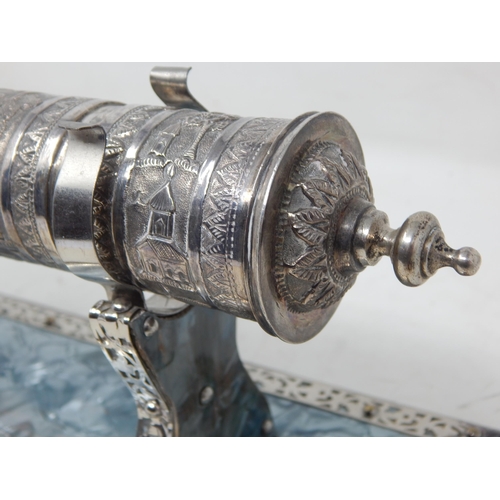 134 - 1930's Indian Silver Scroll Holder on Hardwood Plinth Containing a Scroll Pertaining to: The Honoura... 