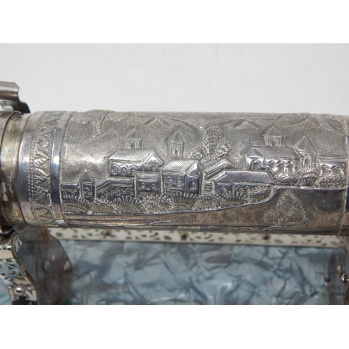 134 - 1930's Indian Silver Scroll Holder on Hardwood Plinth Containing a Scroll Pertaining to: The Honoura... 