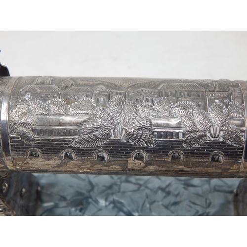 134 - 1930's Indian Silver Scroll Holder on Hardwood Plinth Containing a Scroll Pertaining to: The Honoura... 