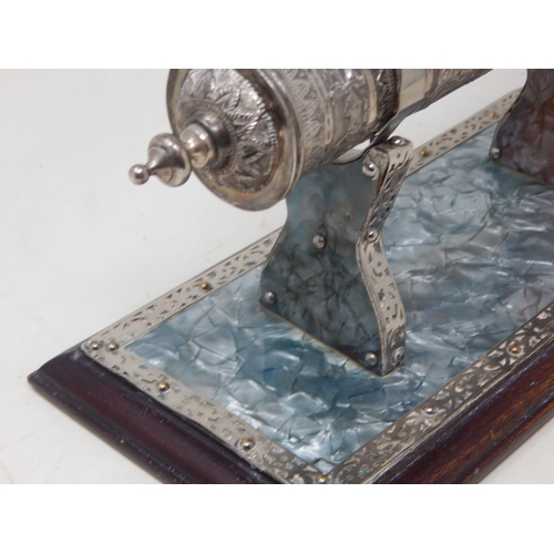 134 - 1930's Indian Silver Scroll Holder on Hardwood Plinth Containing a Scroll Pertaining to: The Honoura... 