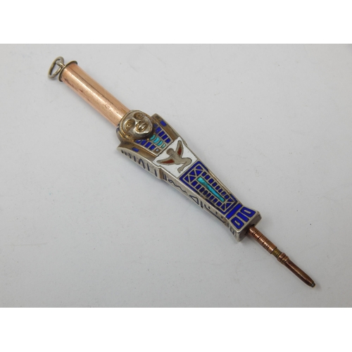 140 - 1920's Silver & Enamel Propelling Pencil Formed as an Egyptian Sarcophagus.