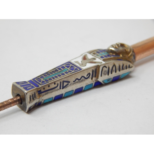 140 - 1920's Silver & Enamel Propelling Pencil Formed as an Egyptian Sarcophagus.