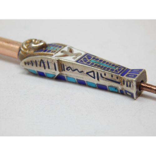 140 - 1920's Silver & Enamel Propelling Pencil Formed as an Egyptian Sarcophagus.