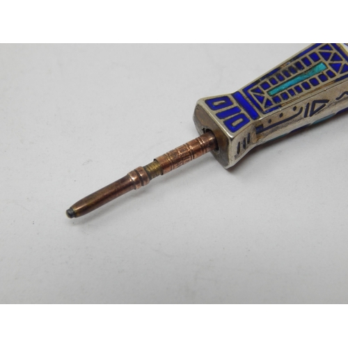 140 - 1920's Silver & Enamel Propelling Pencil Formed as an Egyptian Sarcophagus.