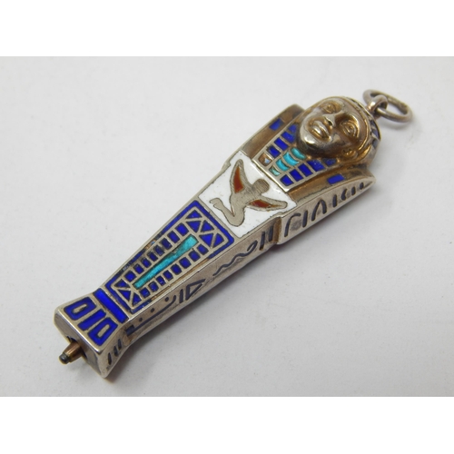 140 - 1920's Silver & Enamel Propelling Pencil Formed as an Egyptian Sarcophagus.