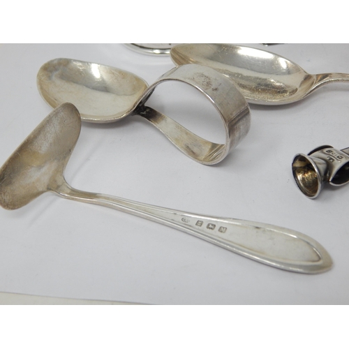 141 - A Group of Hallmarked Silver Including Cheroot Cutter, Tongs, Flatware, Cruets, Napkin Ring etc: Wei... 