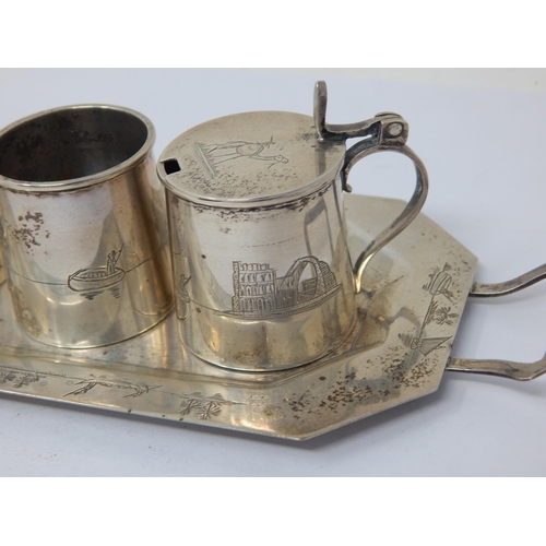 131S - Foreign Silver Three Piece Silver Cruet & Stand: Weight 172g