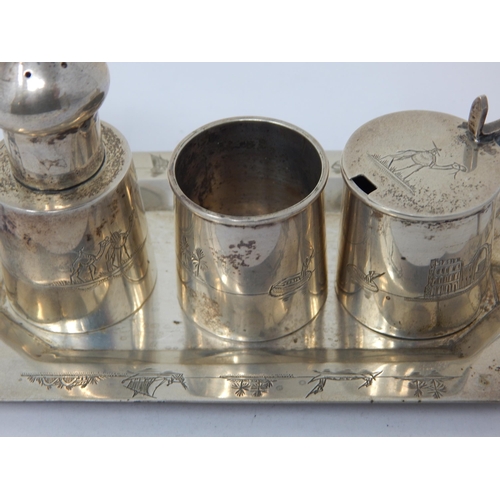 131S - Foreign Silver Three Piece Silver Cruet & Stand: Weight 172g