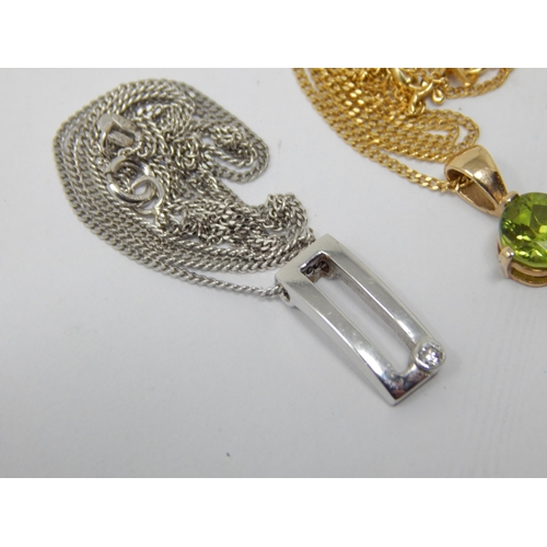 256 - 9ct White Gold Pendant Necklace together with a 9ct Yellow Gold Pendant Necklace: Gross weight 4.16g