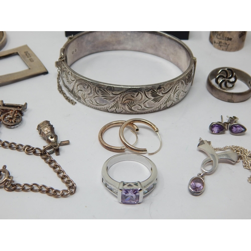 259 - Quantity of Silver Jewellery Including: Cufflinks, Bangle, Ingot, Chains, Charm Bracelet etc