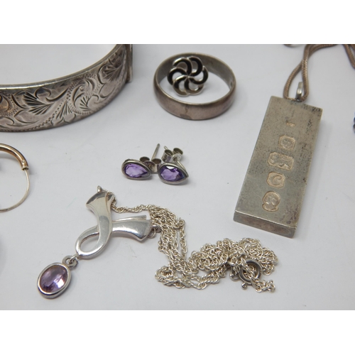 259 - Quantity of Silver Jewellery Including: Cufflinks, Bangle, Ingot, Chains, Charm Bracelet etc