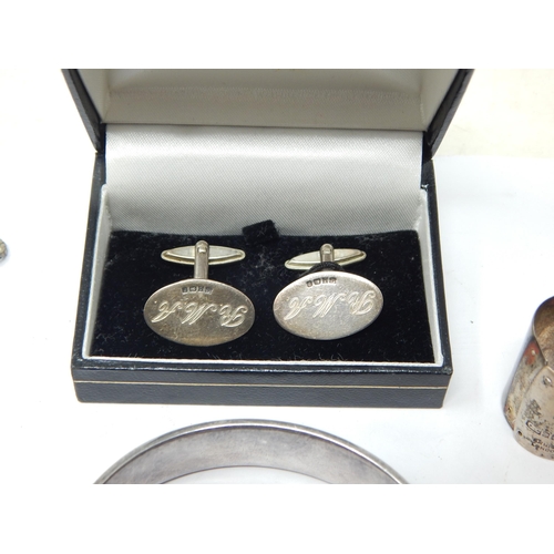 259 - Quantity of Silver Jewellery Including: Cufflinks, Bangle, Ingot, Chains, Charm Bracelet etc