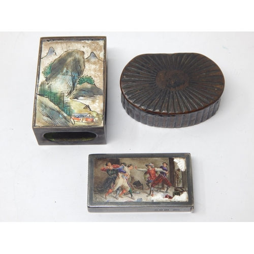 262 - Victorian Silver & Enamel Vesta Case Hallmarked London 1892 A/F together with an enamelled matchbox ... 