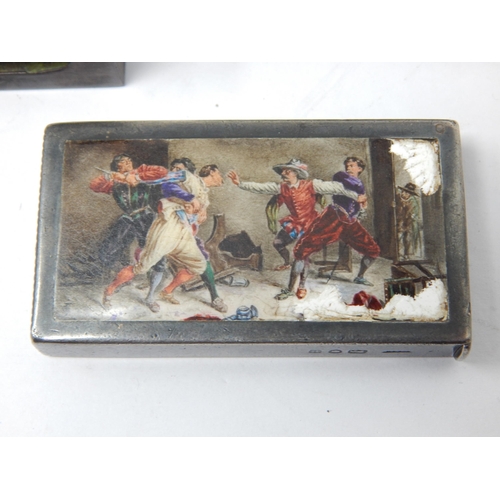 262 - Victorian Silver & Enamel Vesta Case Hallmarked London 1892 A/F together with an enamelled matchbox ... 