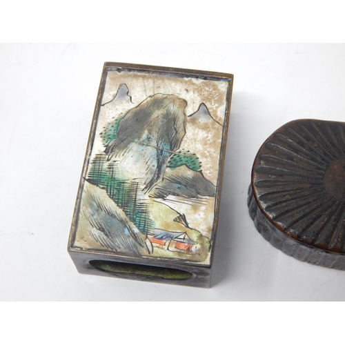 262 - Victorian Silver & Enamel Vesta Case Hallmarked London 1892 A/F together with an enamelled matchbox ... 