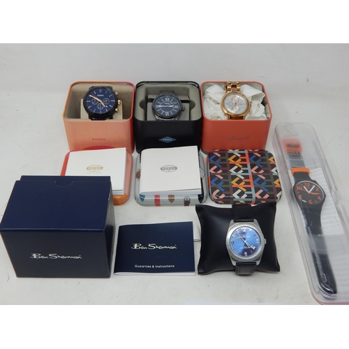 265 - 3 x Fossil Wristwatches together with a Swatch Watch & a Ben Sherman Wristwatch (5)