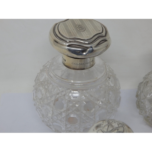 131N - A pair of Victorian Silver Mounted Perfume Bottles together with a Silver, Tortoiseshell & Pique Inl... 