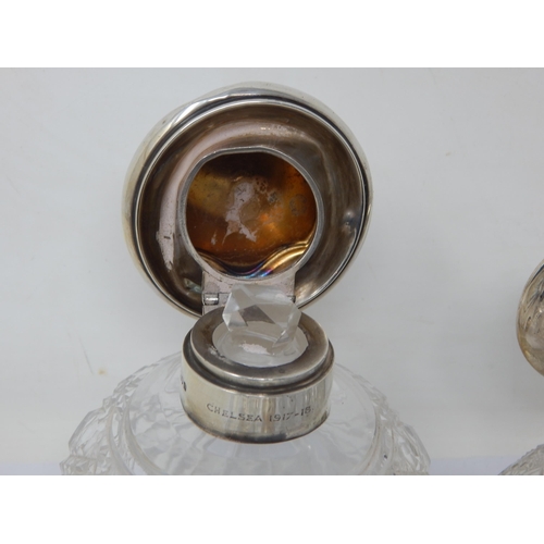 131N - A pair of Victorian Silver Mounted Perfume Bottles together with a Silver, Tortoiseshell & Pique Inl... 