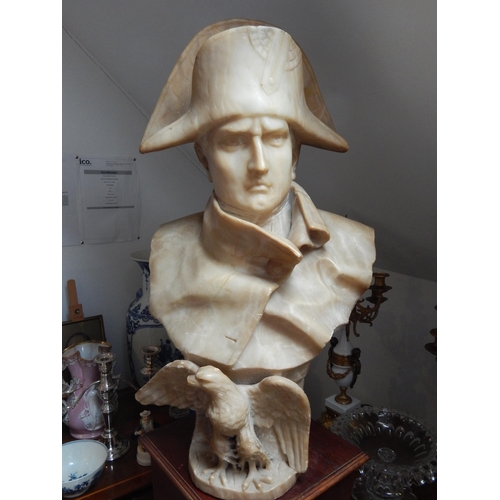 400 - Large 19th Century Carved Alabaster Portrait Bust of Napoleon Bonaparte with carved eagle to front o... 