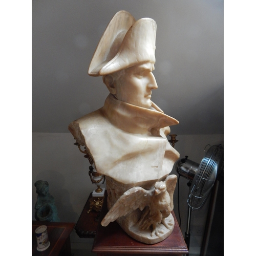 400 - Large 19th Century Carved Alabaster Portrait Bust of Napoleon Bonaparte with carved eagle to front o... 