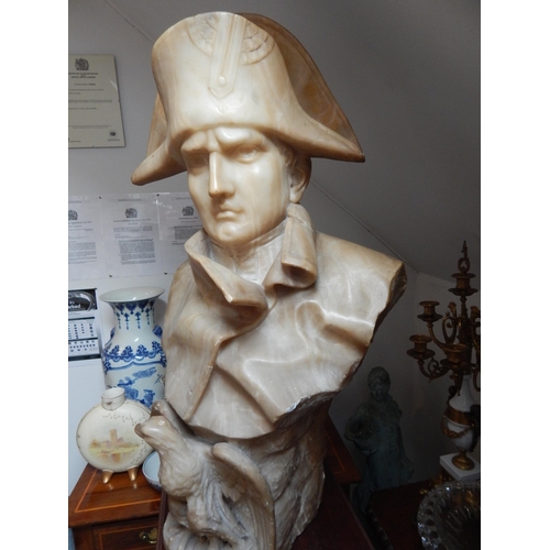 400 - Large 19th Century Carved Alabaster Portrait Bust of Napoleon Bonaparte with carved eagle to front o... 