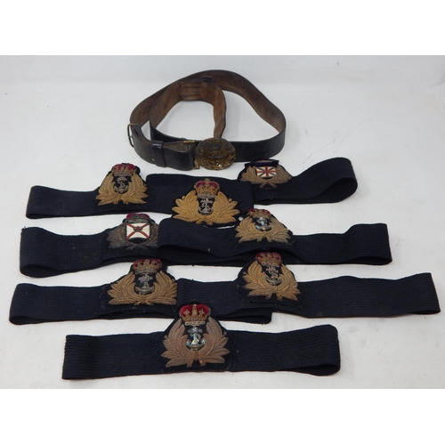 391 - Leather Naval belt with Brass Buckle together with a Quantity of Naval Badges