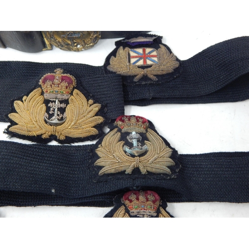 391 - Leather Naval belt with Brass Buckle together with a Quantity of Naval Badges