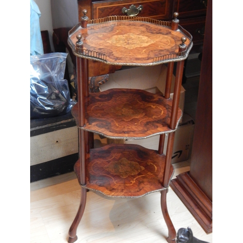 394 - 19th Century Three Tier Inlaid Whatnot with Brass Galleried Top & Brass Ball Finials Sitting on Four... 