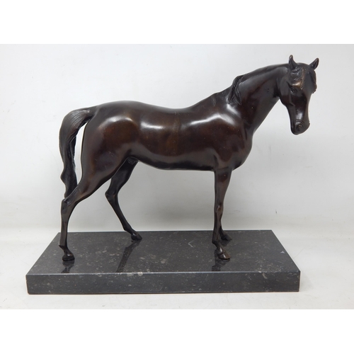 383 - Well Cast Bronze Figure of a Horse on rectangular Marble Base: Measuring 36cm wide x 30cm high x 15c... 