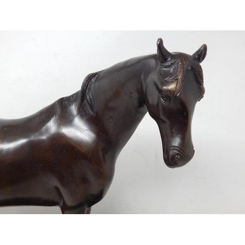 383 - Well Cast Bronze Figure of a Horse on rectangular Marble Base: Measuring 36cm wide x 30cm high x 15c... 