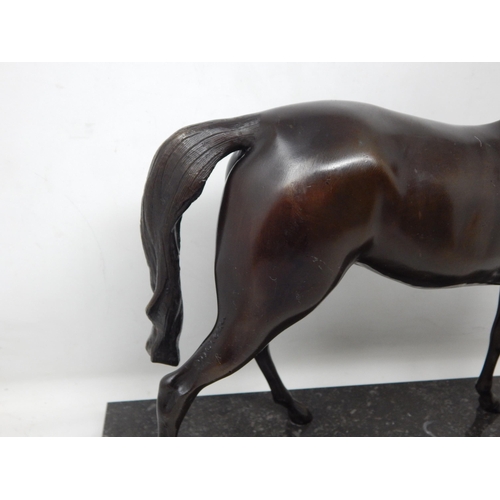 383 - Well Cast Bronze Figure of a Horse on rectangular Marble Base: Measuring 36cm wide x 30cm high x 15c... 