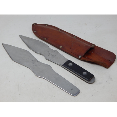 379 - A Pair of Professional Throwing Knives by Tru-Bal in Fitted Leather Sheath: Length 33.5cm