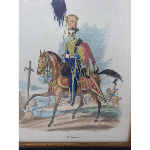 418 - William Heath: 19th Century Coloured Engravings: 15th Hussars & 7th D.G: Framed & Glazed: Each Measu... 